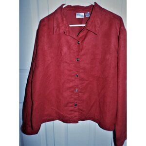 Chico's XL (3) Red Faux Suede One Pocket Straight Hem Long Sleeve Shirt
